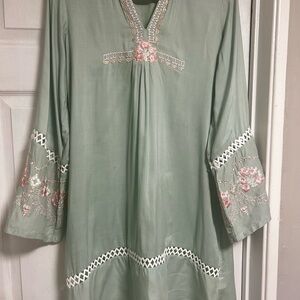 Sana Safinaz Embroidered Green Tunic Dress - Medium